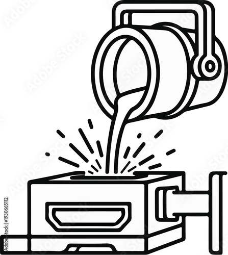 Molten material being poured from a crucible into a mold for shaping
