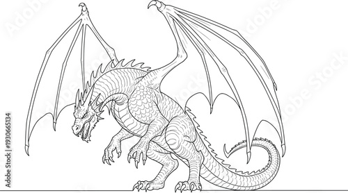 Fierce dragon with sharp claws and wings spread wide