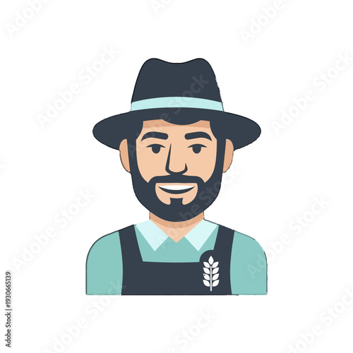 Illustration of a smiling bearded man.
