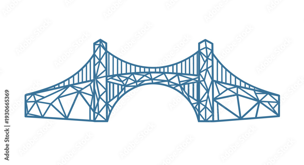 Fototapeta premium Geometric Blue Suspension Bridge Illustration.