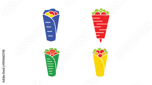 Colorful cartoon representations of wrapped vegetables and fruits resembling ice cream cones