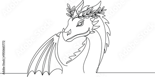 Majestic dragon wearing laurel wreath crown
