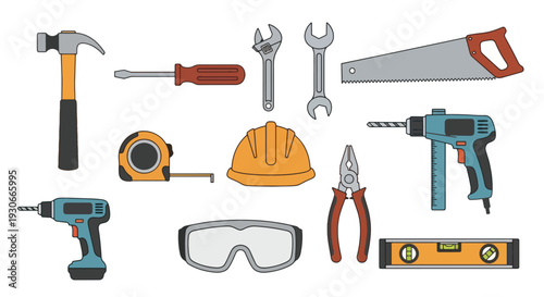 construction tools set on white background.