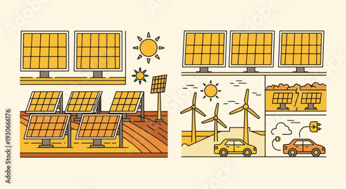 Renewable Energy Solar Panels Wind Turbines Eco Friendly.