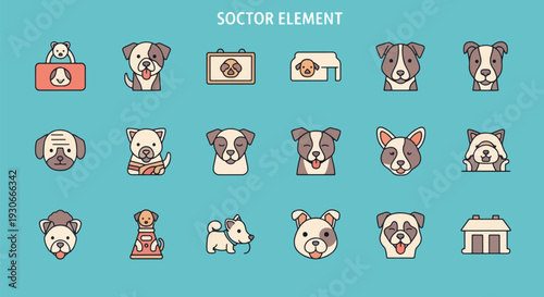 Dog Cartoon Characters Set on Blue.