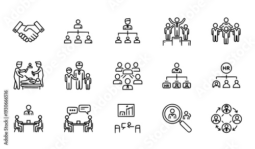 Business Relationship and HR Thin Line Editable Icons