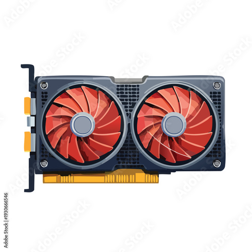 Graphic card with dual fans illustration on white background
