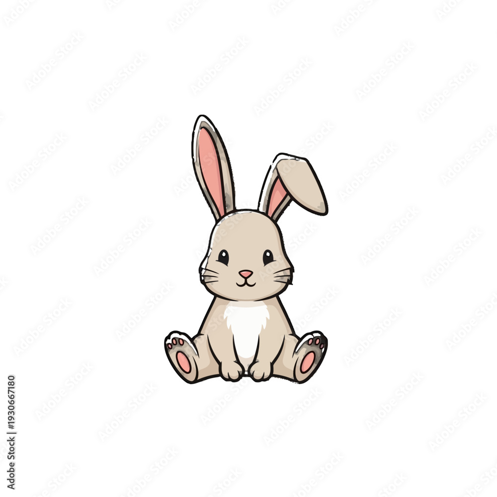 Fototapeta premium Cute cartoon bunny sitting upright playful.
