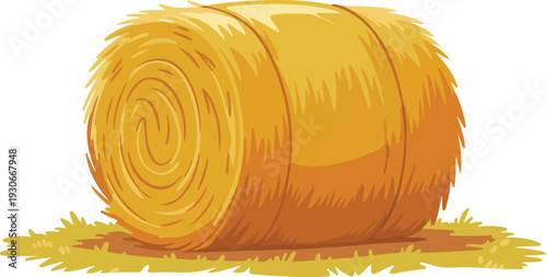 Cartoon hay bale resting on grassy patch, minimal hand drawn outline vector illustration with clean smooth line style.