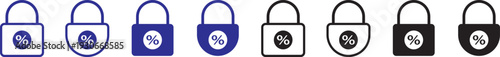 Fixed interest rate icon. Home equity loan symbols. Banking and credit union signs. Fixed interest rate concept icon with a black padlock and percentage symbol for financial security. Financial Securi