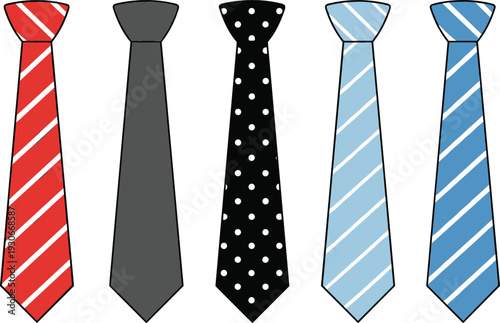 Necktie Collection with Striped, Solid, and Polka Dot Designs in Various Colors for Business Fashion, Formal Wear, and Corporate Style Concepts