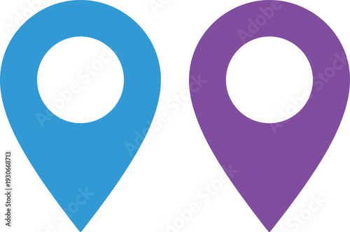 Location Pin Icon Set in Blue and Purple with Map Marker Symbols for GPS Navigation, Travel Apps, and Geotagging Design