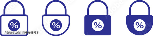 Fixed interest rate icon. Home equity loan symbols. Banking and credit union signs. Fixed interest rate concept icon with a black padlock and percentage symbol for financial security. Financial Securi