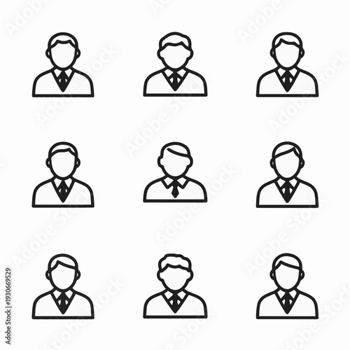 Set of modern business icons featuring diverse professional silhouettes