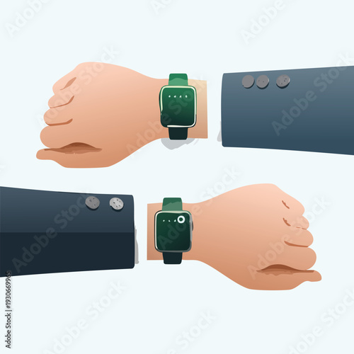 Hands wearing smart watches vector illustration