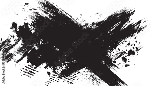 Abstract black paint splatter with rough grunge texture dust scratches and expressive brush strokes on white background, Vector dust texture overlay grunge effect abstract background, dust and scratch