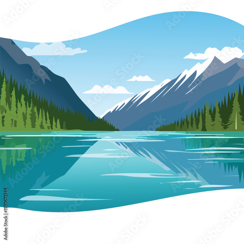 Mountain lake landscape illustration