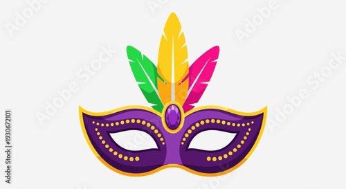 Mardi Gras Carnival Mask Illustration – Colorful Festival Party Mask with Feathers Vector