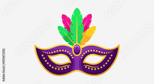 Mardi Gras Carnival Mask Illustration – Colorful Festival Party Mask with Feathers Vector