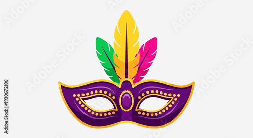 Mardi Gras Carnival Mask Illustration – Colorful Festival Party Mask with Feathers Vector