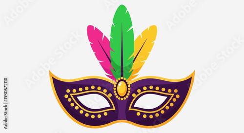 Mardi Gras Carnival Mask Illustration – Colorful Festival Party Mask with Feathers Vector