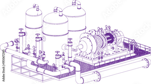 Large Industrial Gas Compressor Station with Pipelines, Pressure Tanks and Control Valves – Heavy Process Plant for Oil and Gas Industry, Petrochemical Refinery Infrastructure, Energy Production 