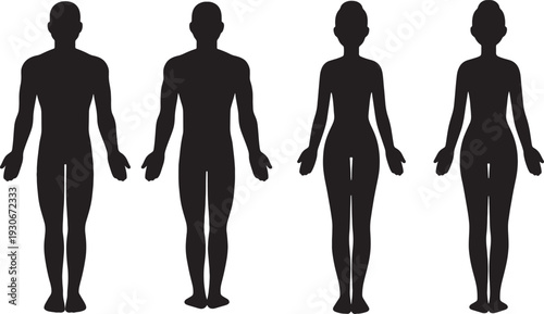 four human silhouettes standing in a row
