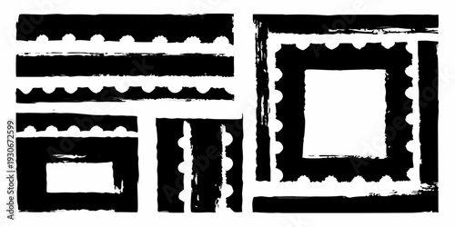 Abstract black and white composition featuring stacked rectangular shapes