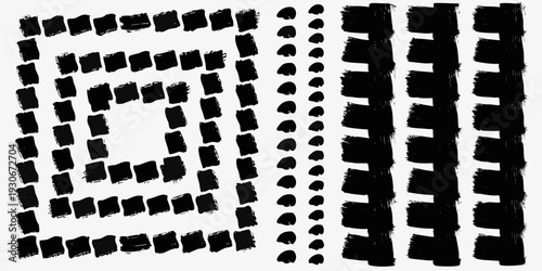 Abstract arrangement of bold black brushstrokes in varying patterns