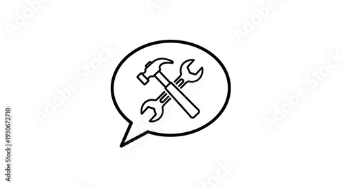 Technical Support Speech Bubble Icon with Hammer and Wrench on Isolated White Background
