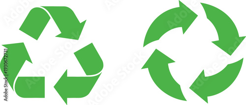 Green Recycling Arrow Symbol Set with Circular Eco Cycle Icons for Sustainability, Environmental Protection, and Waste Management Design