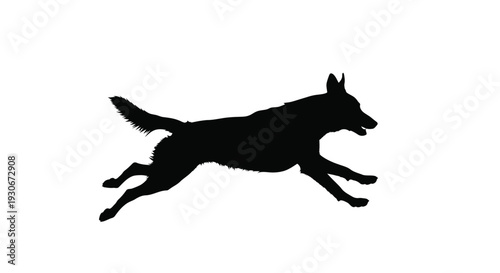 Black silhouette of a dog running on a white background dynamic animal illustration