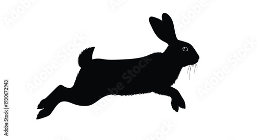 Black silhouette rabbit runs quickly on white background fast motion animal symbol