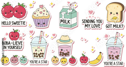 Cute Kawaii Food and Drink Sticker Set Adorable Characters for Fun and Expression