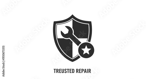 Shield with Wrench and Star, accompanied by "TRUSTED REPAIR" text, signifying reliable and quality service on an isolated white background.