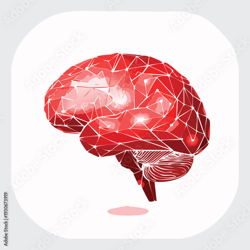 Geometric red brain illustration on white background