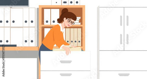 A smiling young woman looks into the mirror of a modern home bathroom interior with an open door