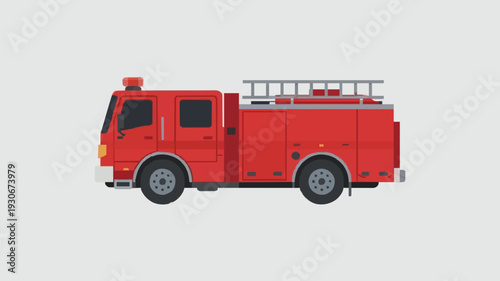 Flat Red Fire Truck Silhouette with Ladder – Emergency Vehicle Vector Icon Isolated on White
