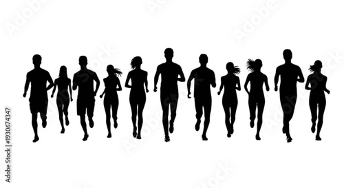 Group of silhouetted runners participating in a coordinated race or event.