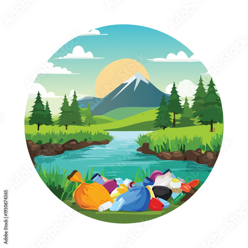 Pollution in natural landscape depicting environmental damage