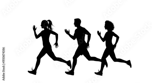 Three runners participating in a race or exercise together on a track