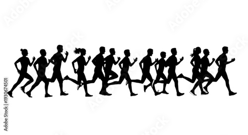 Group of runners participating in a race or marathon event