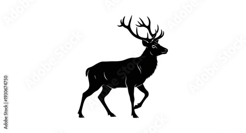 Deer Silhouette with Antlers Running.
