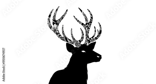 Deer Silhouette with Antlers Profile.