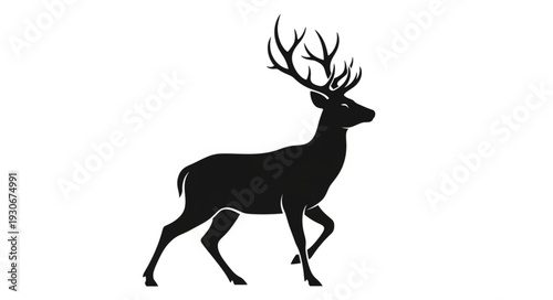 Deer Silhouette with Antlers Running.