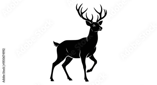 Deer Silhouette with Antlers Running.