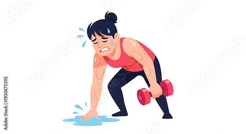 Woman struggles with fitness and dehydration during intense workout