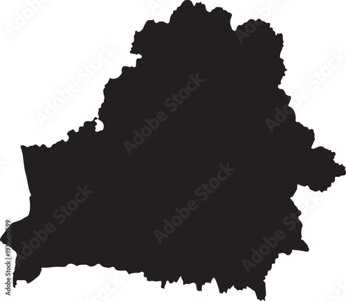Black silhouette map of Belarus a simple vector graphic representing the countrys borders for informational or travel purposes isolated on a white background