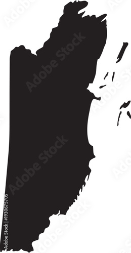 Black silhouette map of Belize a graphic representation for travel or geography concepts isolated on a white background