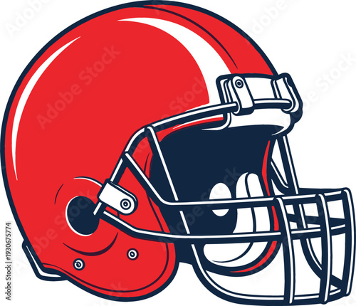 Foto Red American Football Helmet Side View Sports Protective Gear Equipment Illustra